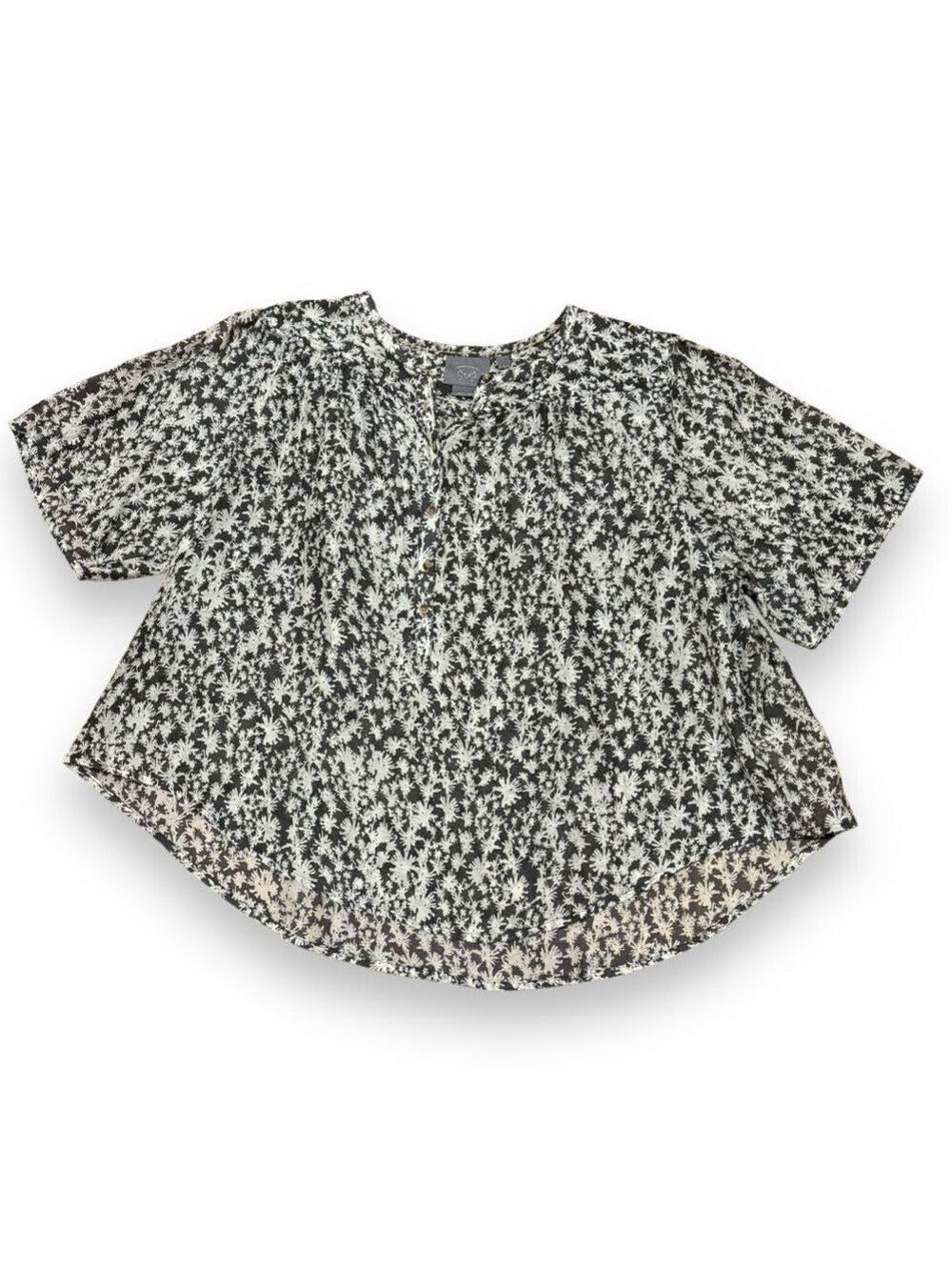 Vanessa Virginia Anthropologie Gray White Floral Cotton Top - Size Large